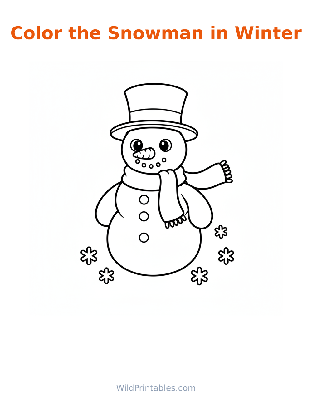 Snowman in Winter Coloring Page — free printable coloring for kids