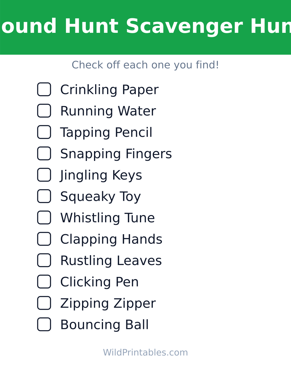 Sound Hunt Scavenger Hunt — free printable scavenger hunt for kids