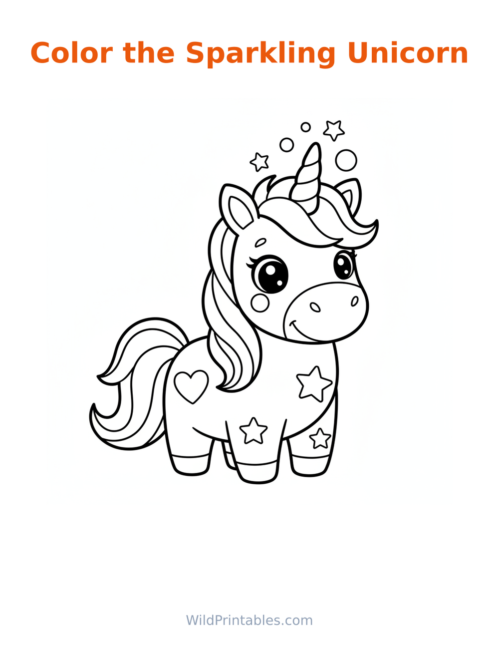 Sparkling Unicorn Coloring Page — free printable coloring for kids