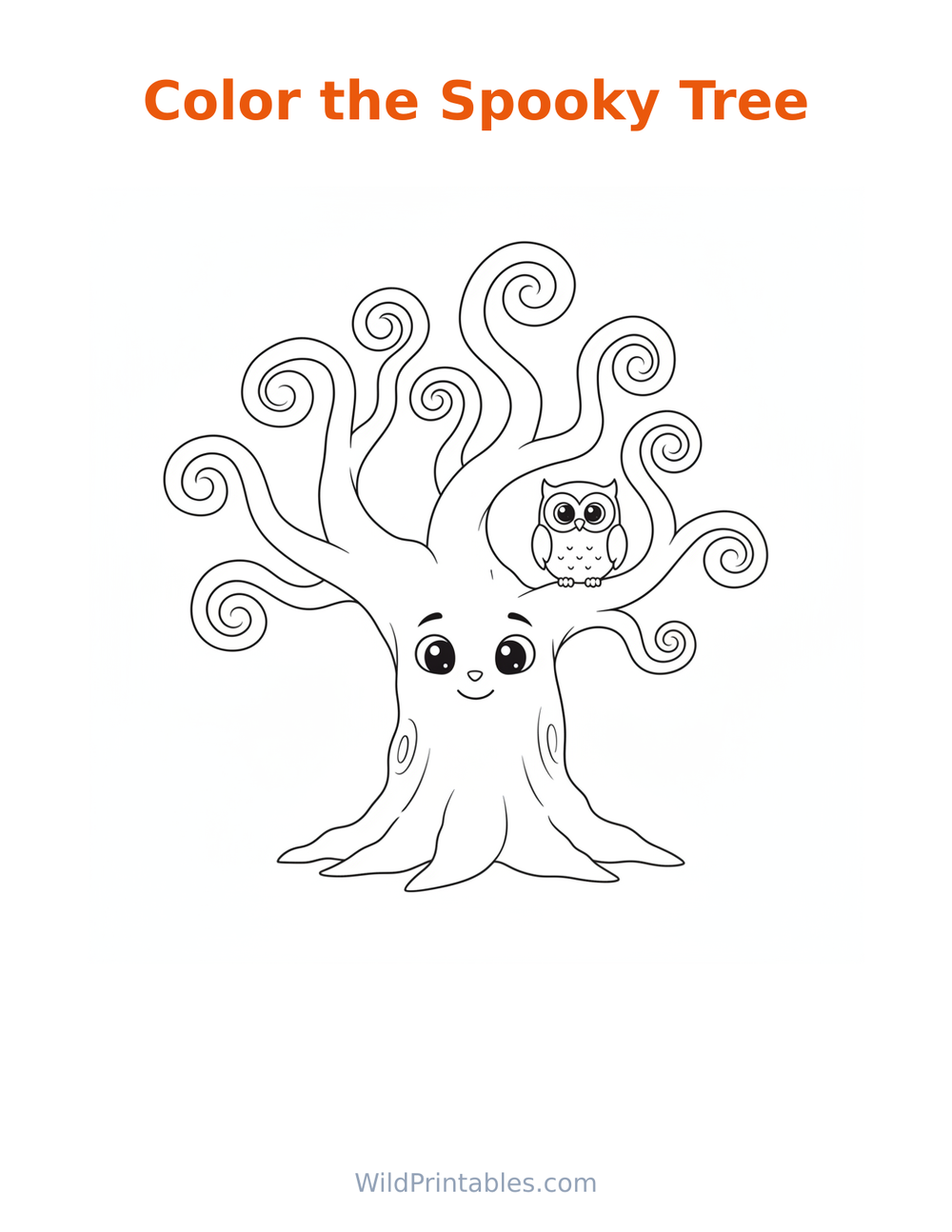 Spooky Tree Coloring Page — free printable coloring for kids to print and color at home