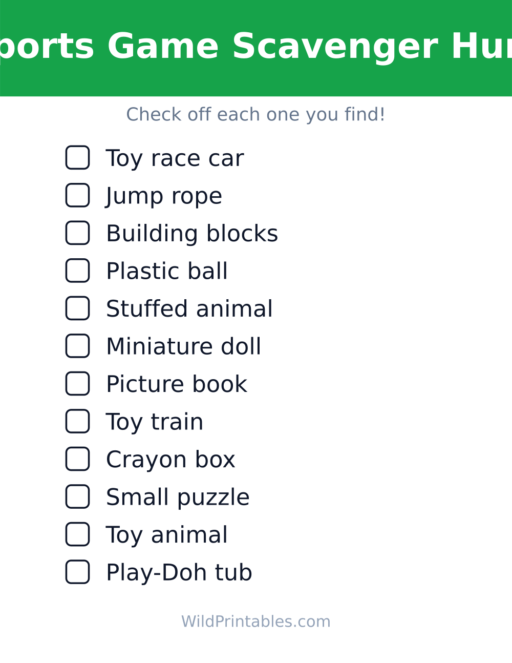 Sports Game Scavenger Hunt — free printable scavenger hunt for kids