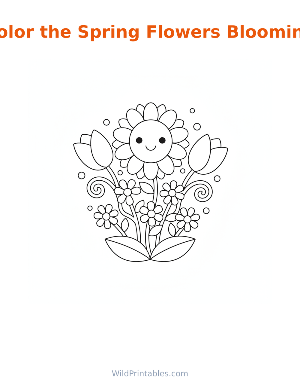 Spring Flowers Blooming Coloring Page — free printable coloring for kids