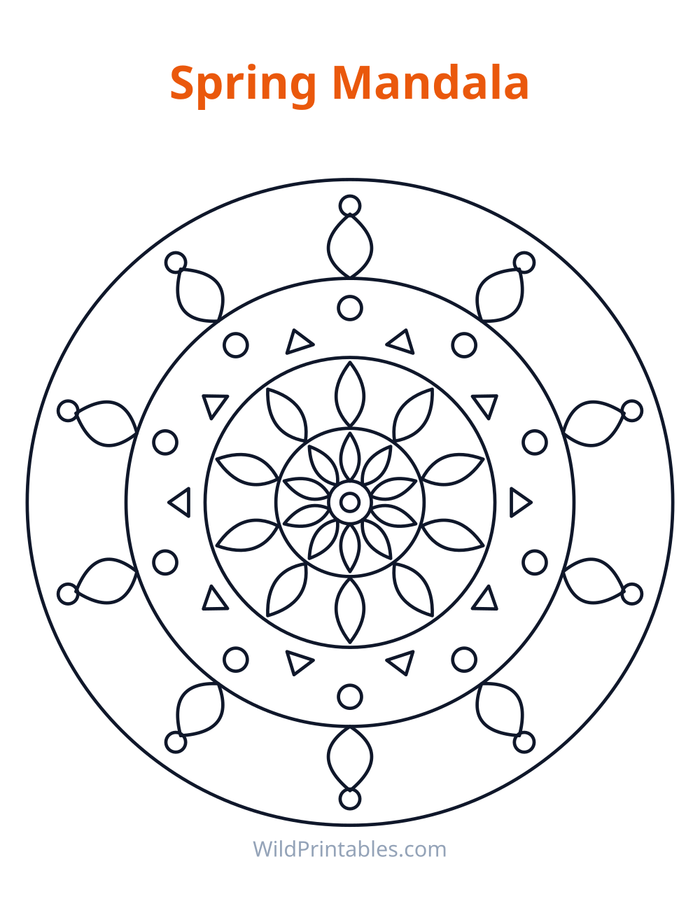 Spring Mandala — free printable mandala for kids to print and color at home