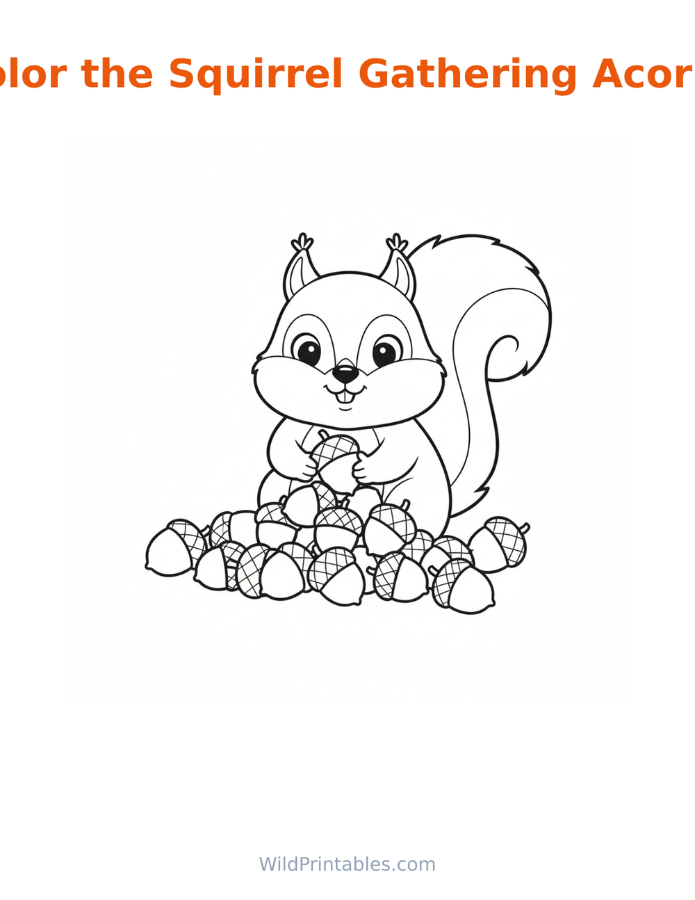 Squirrel Gathering Acorns Coloring Page — free printable coloring for kids