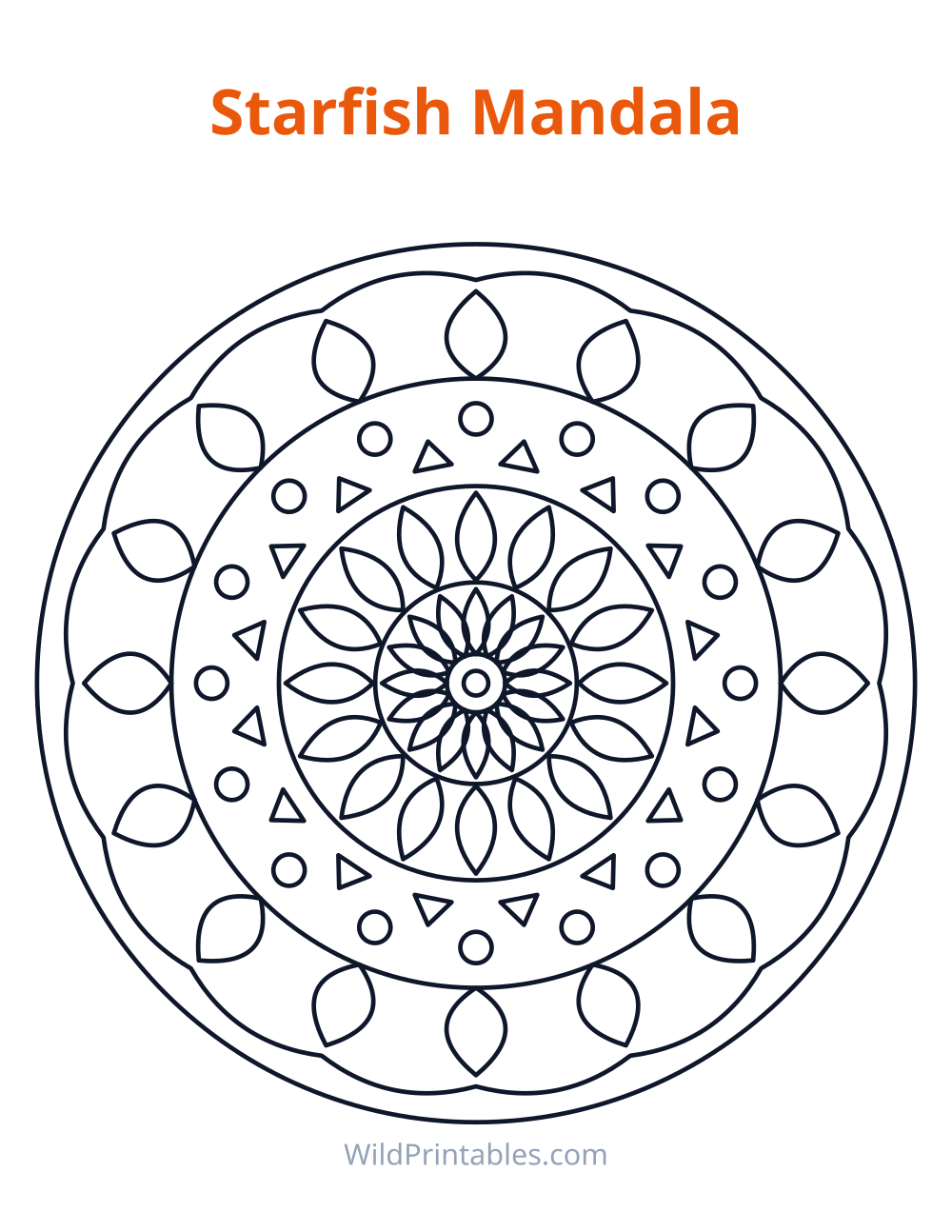 Starfish Mandala — free printable mandala for kids to print and color at home