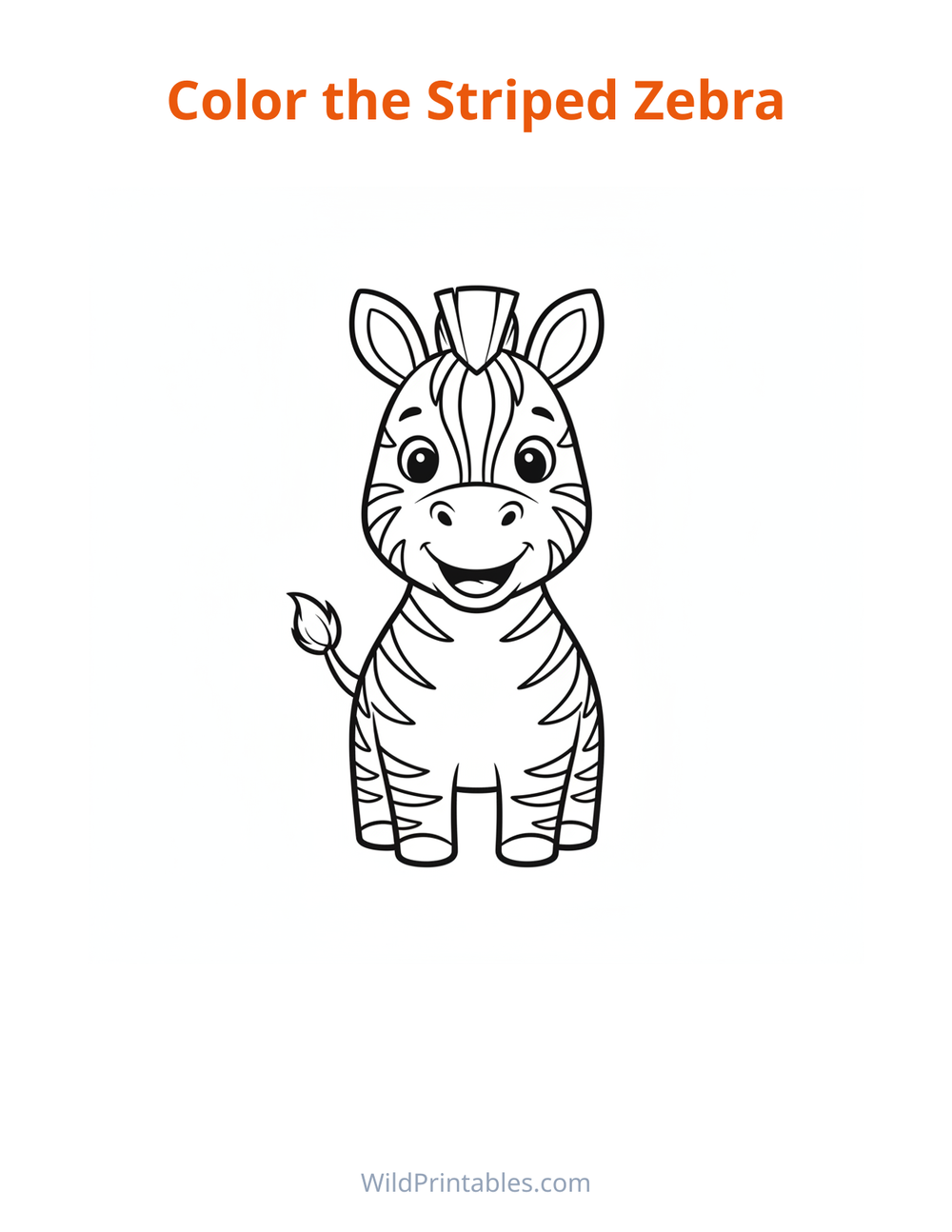 Striped Zebra Coloring Page — free printable coloring for kids