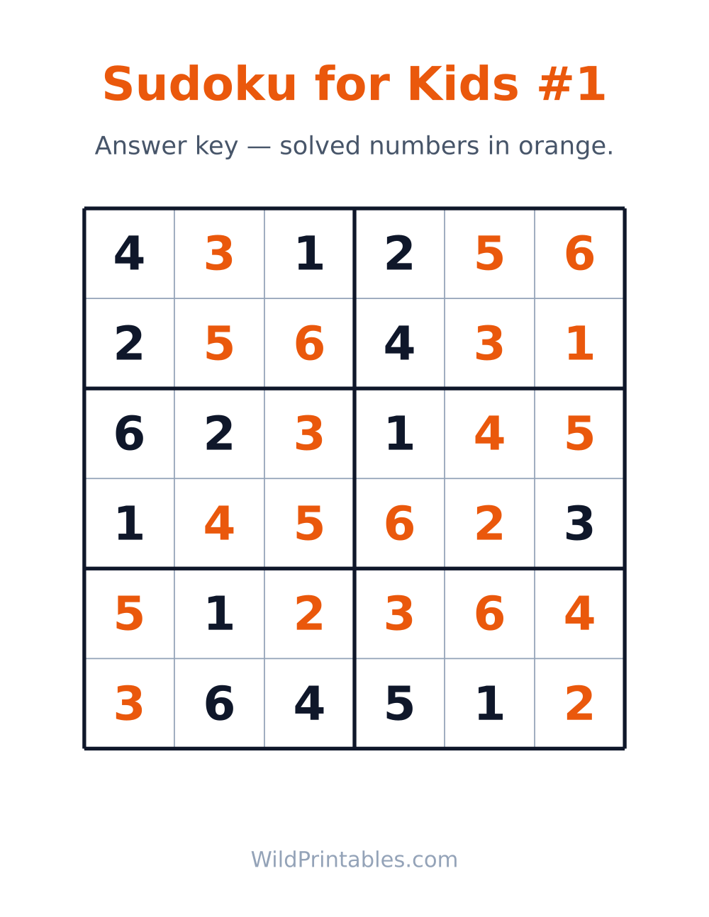 Sudoku for Kids #1 — answer key