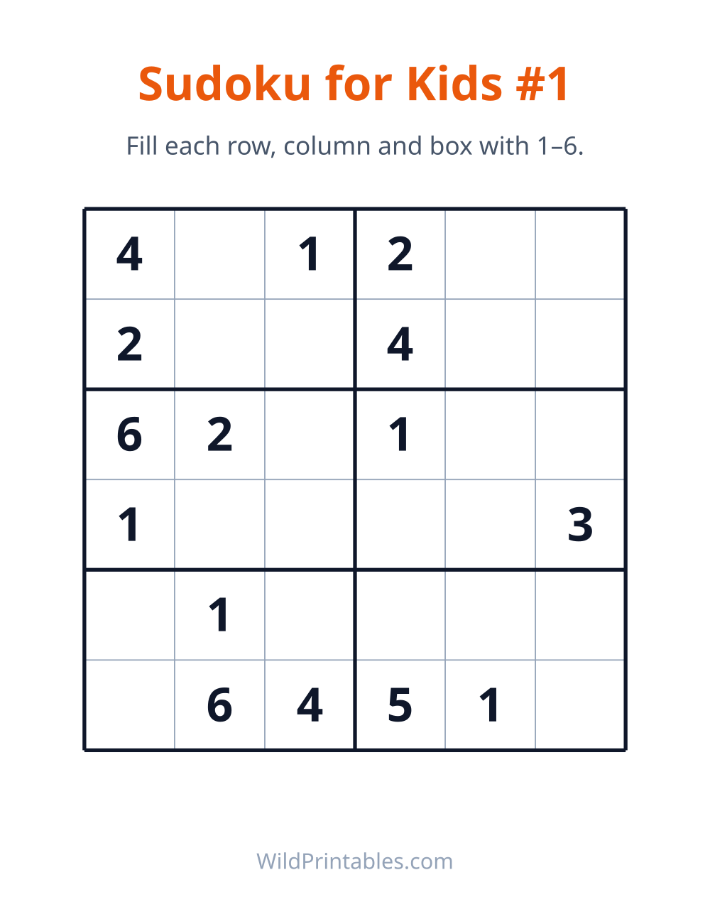 Sudoku for Kids #1 — free printable sudoku for kids to print and color at home