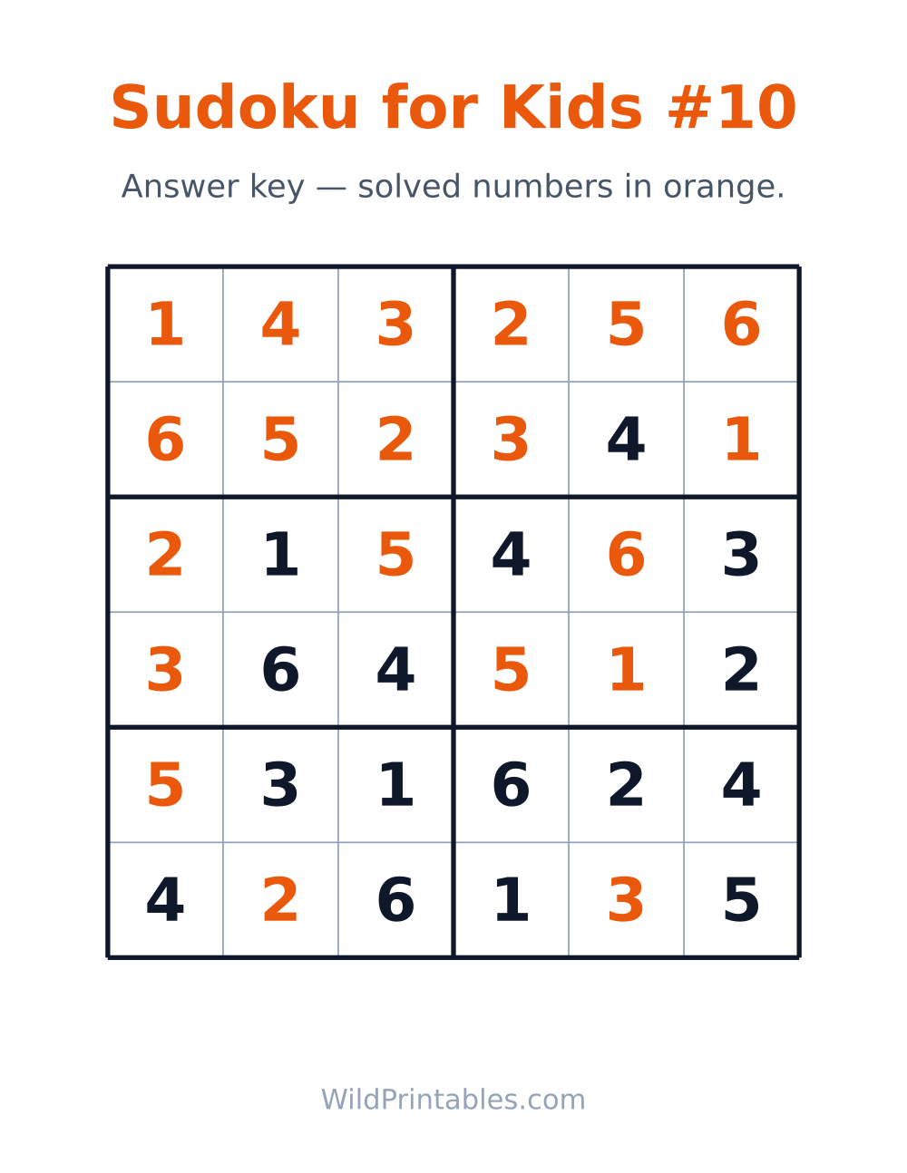 Sudoku for Kids #10 — answer key