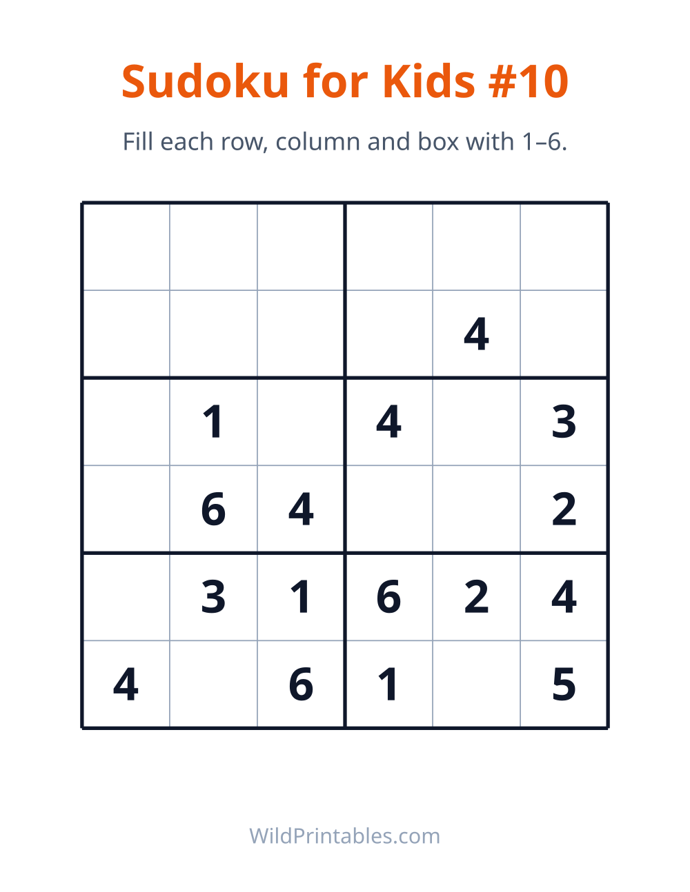 Sudoku for Kids #10 — free printable sudoku for kids to print and color at home