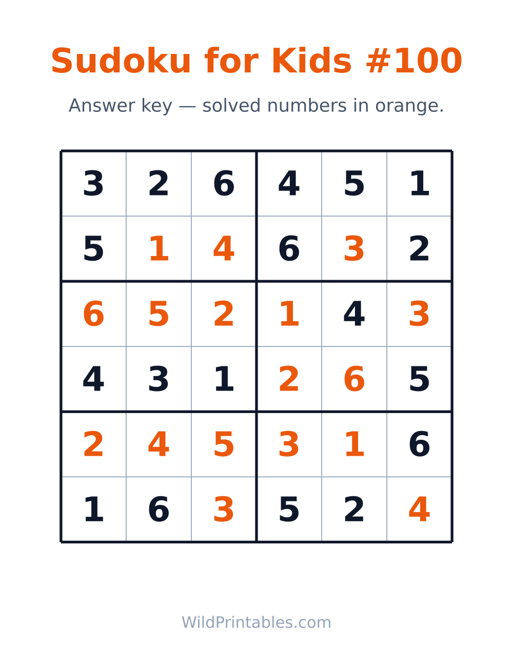 Sudoku for Kids #100 — answer key