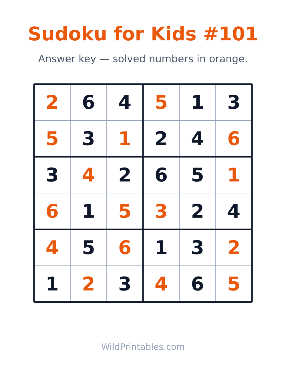 Sudoku for Kids #101 — answer key