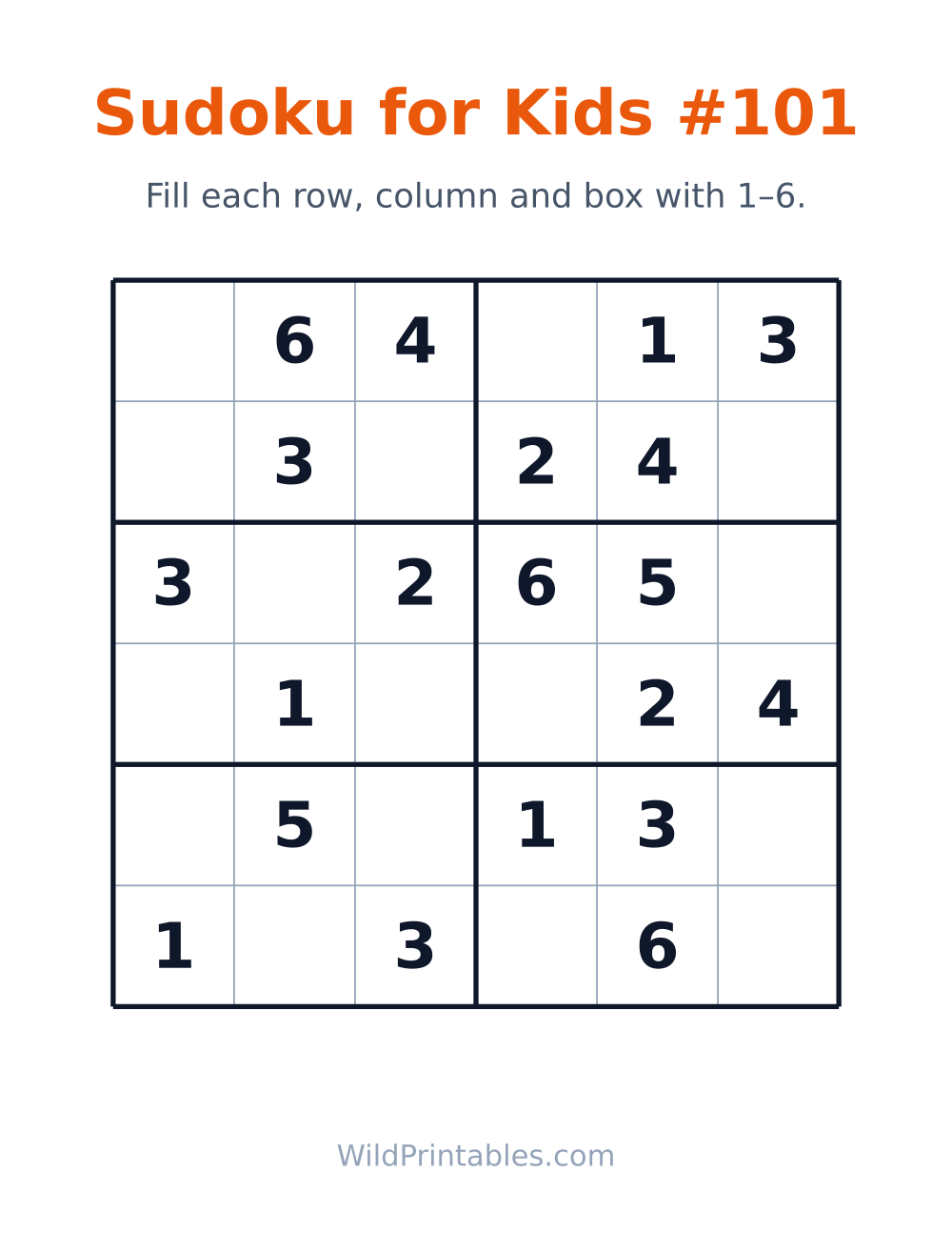 Sudoku for Kids #101 — free printable sudoku for kids
