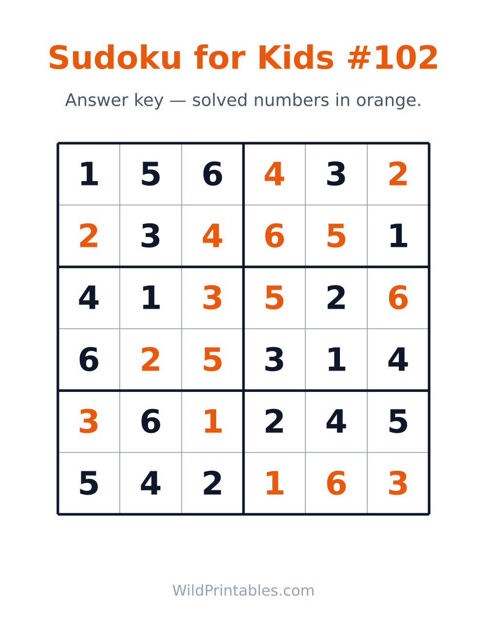 Sudoku for Kids #102 — answer key