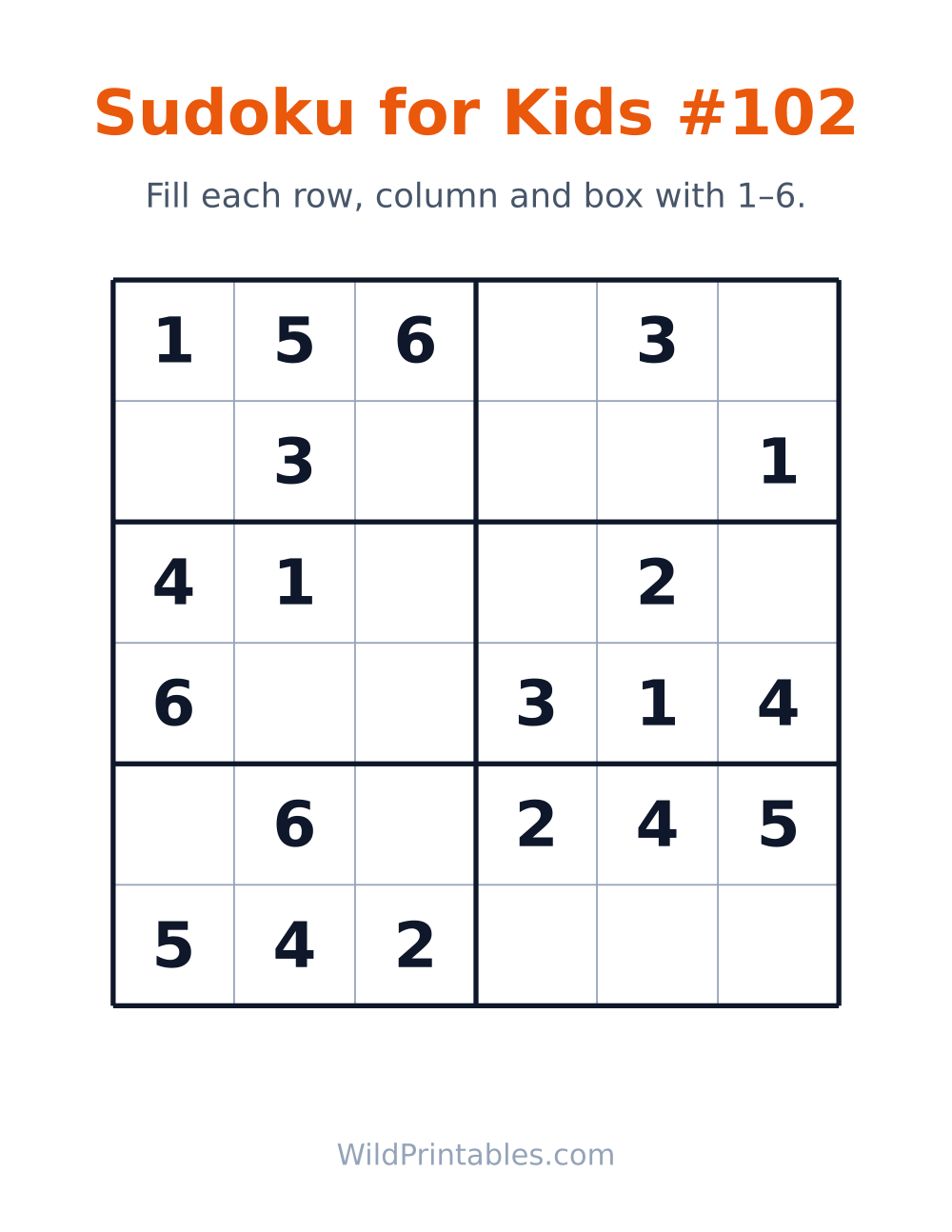 Sudoku for Kids #102 — free printable sudoku for kids