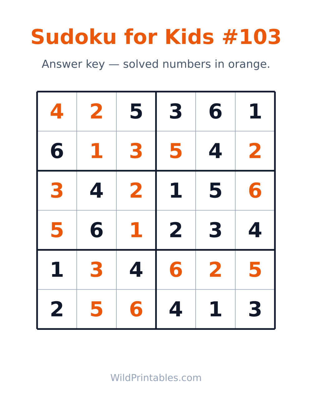 Sudoku for Kids #103 — answer key