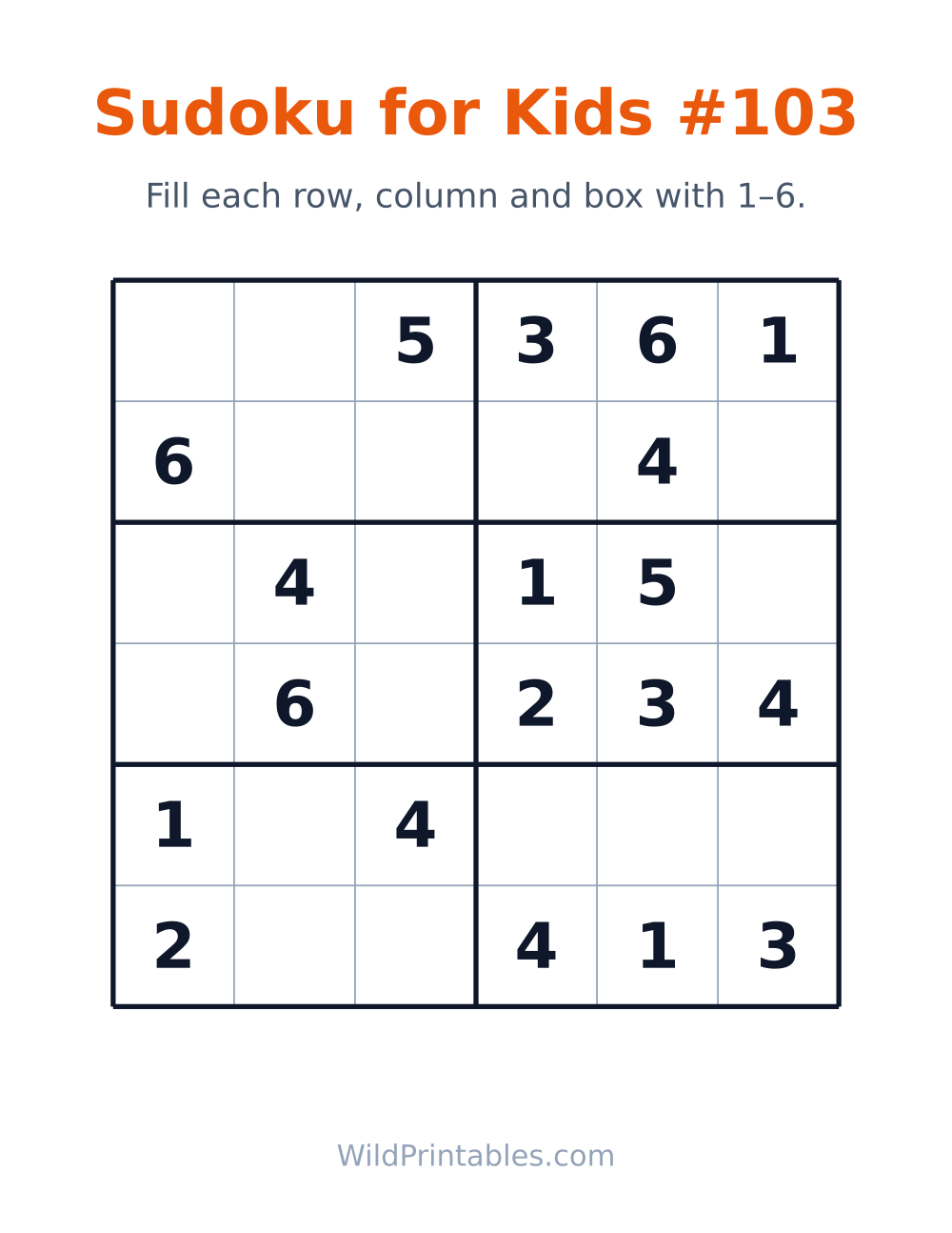 Sudoku for Kids #103 — free printable sudoku for kids