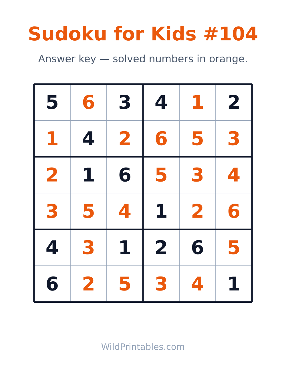 Sudoku for Kids #104 — answer key