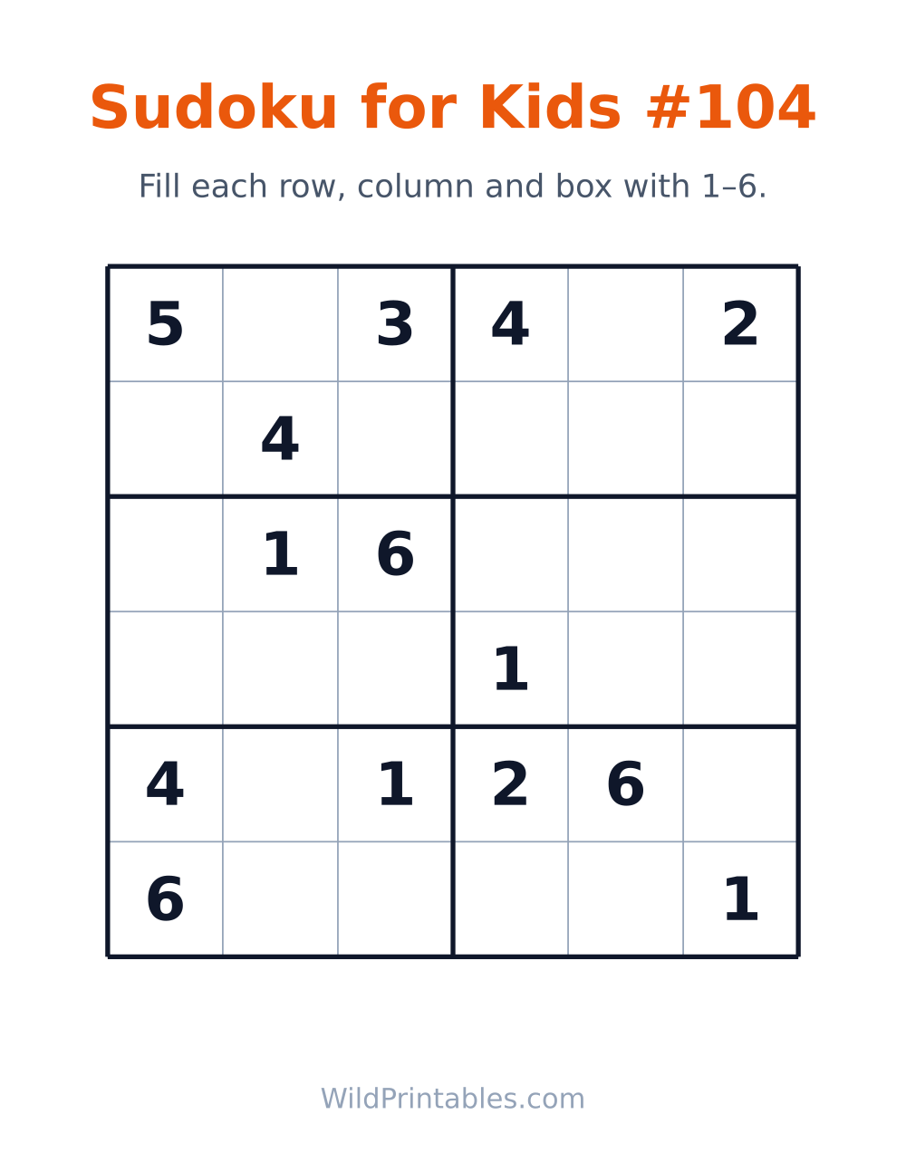Sudoku for Kids #104 — free printable sudoku for kids