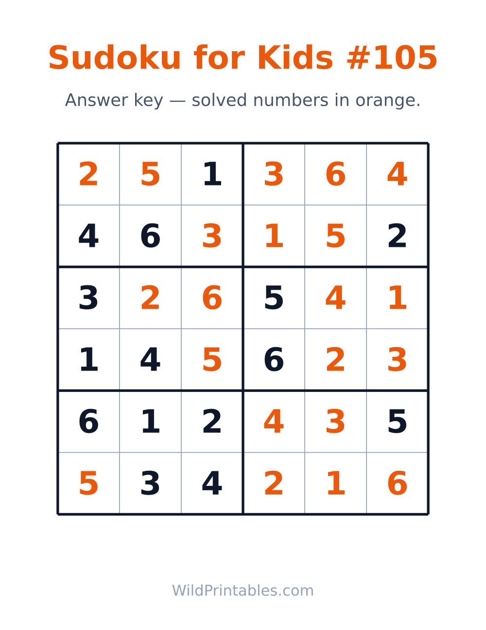 Sudoku for Kids #105 — answer key