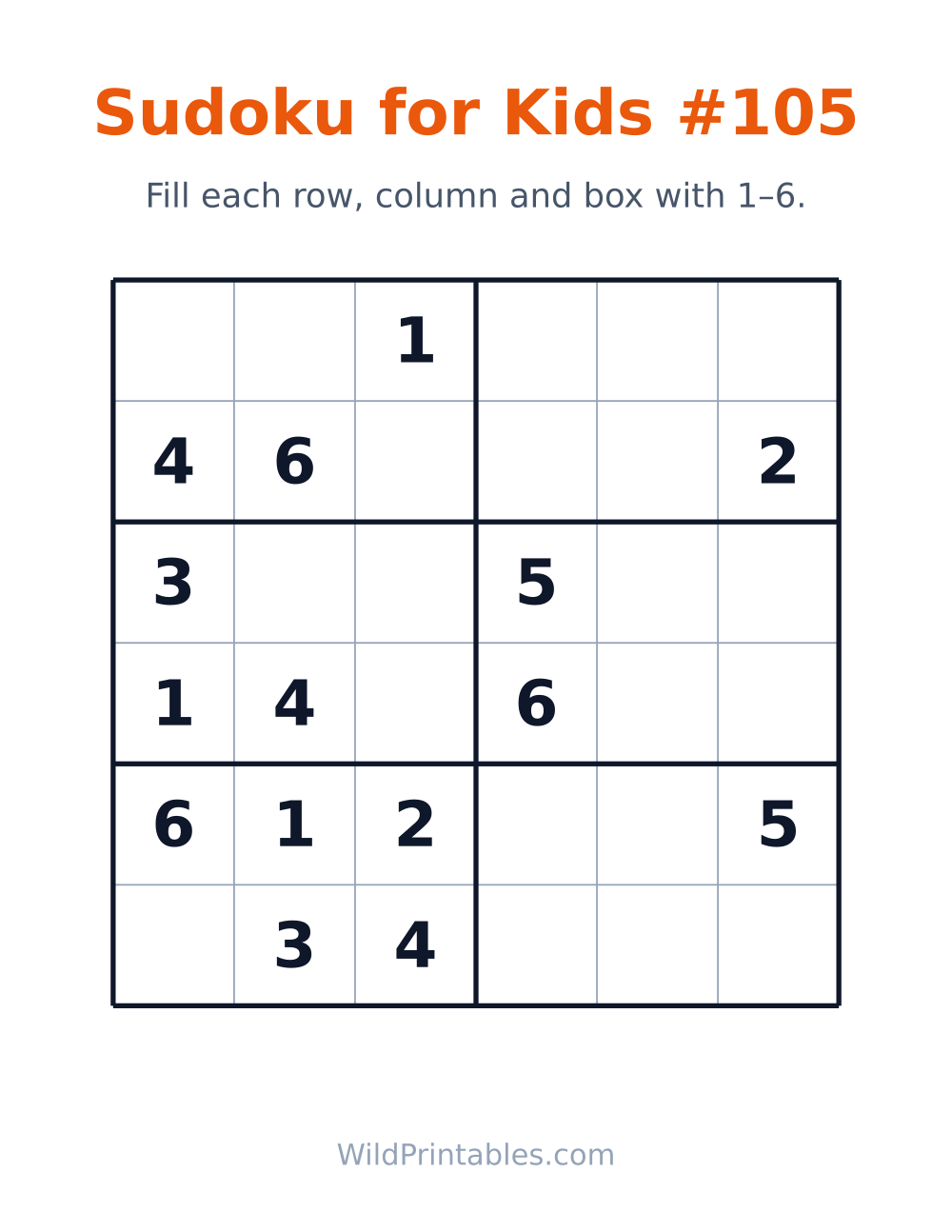Sudoku for Kids #105 — free printable sudoku for kids
