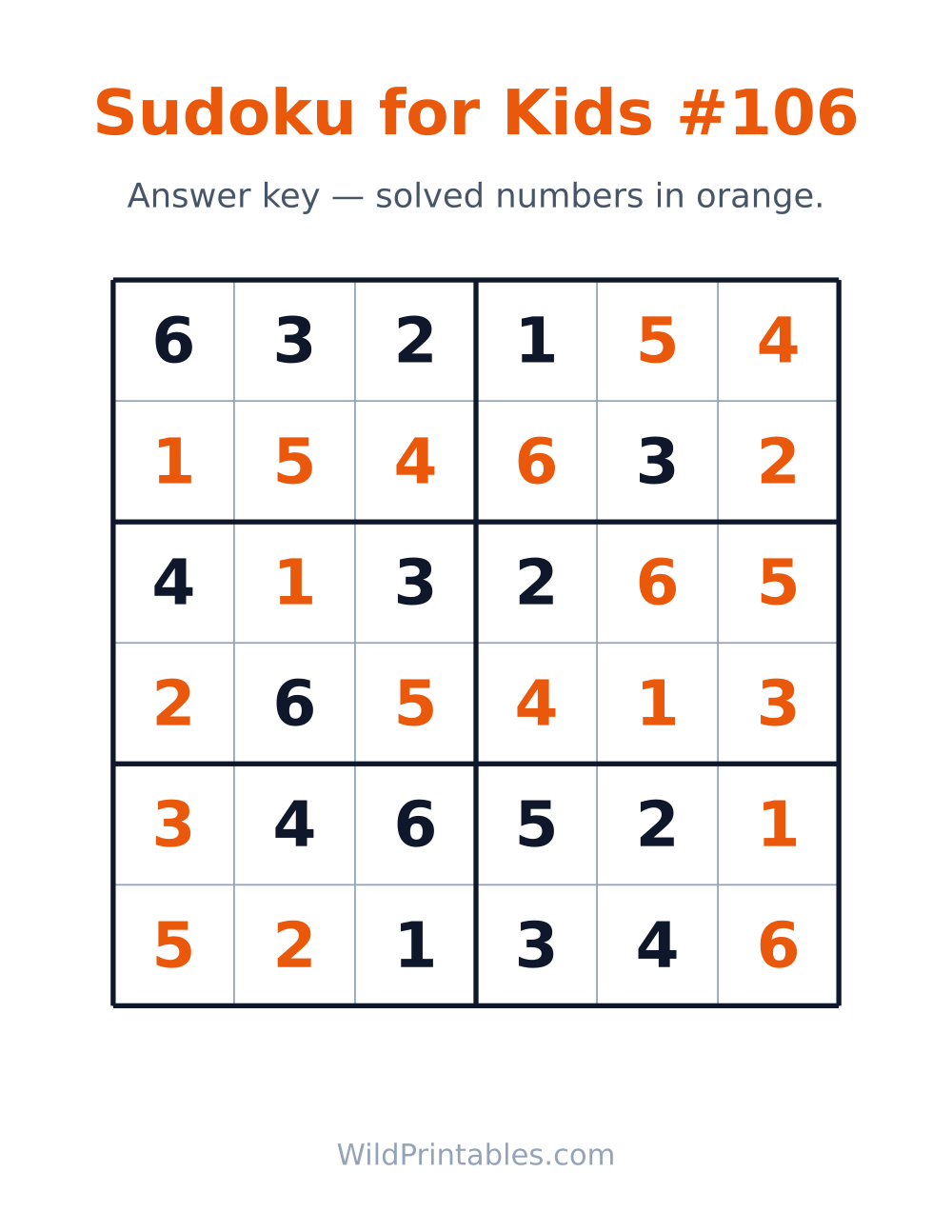 Sudoku for Kids #106 — answer key