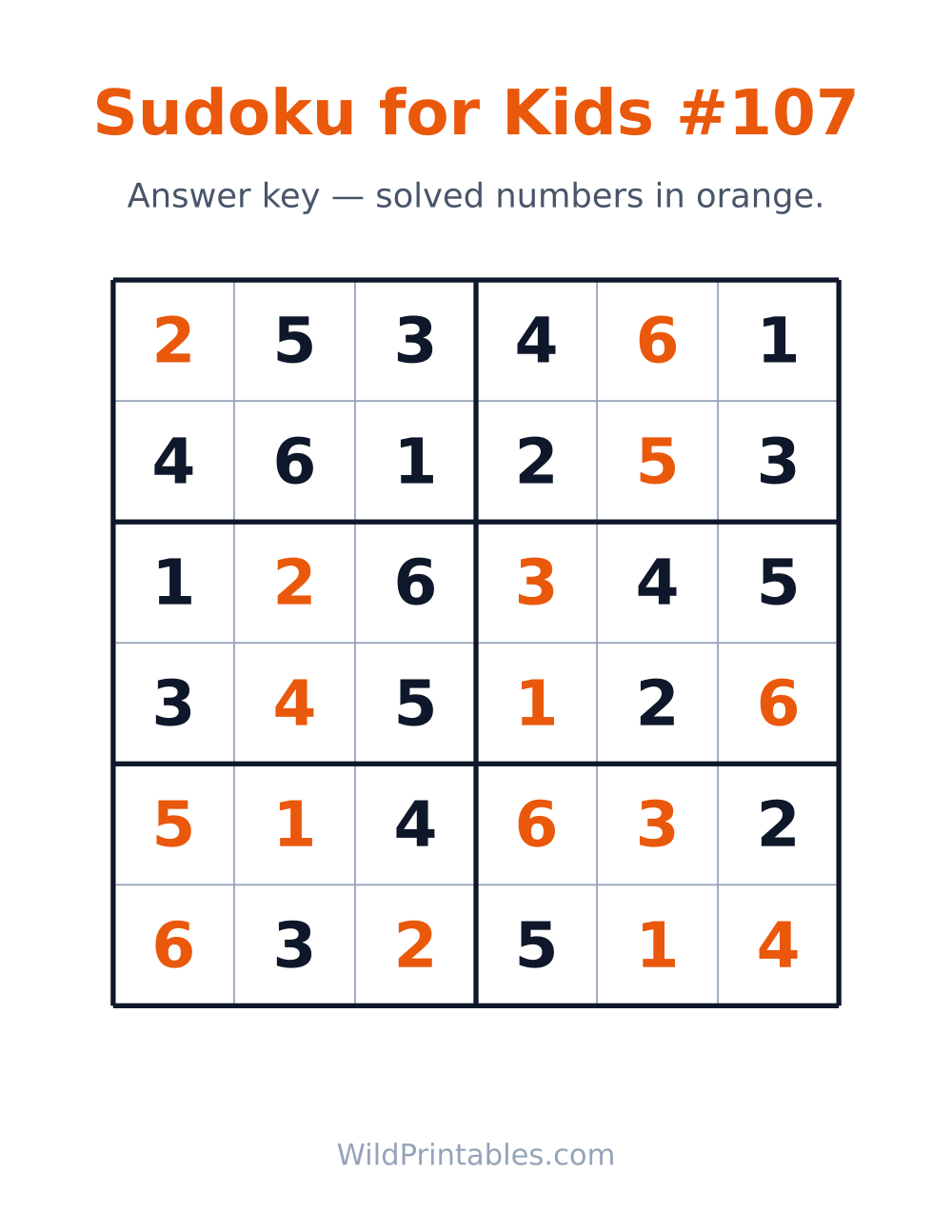 Sudoku for Kids #107 — answer key