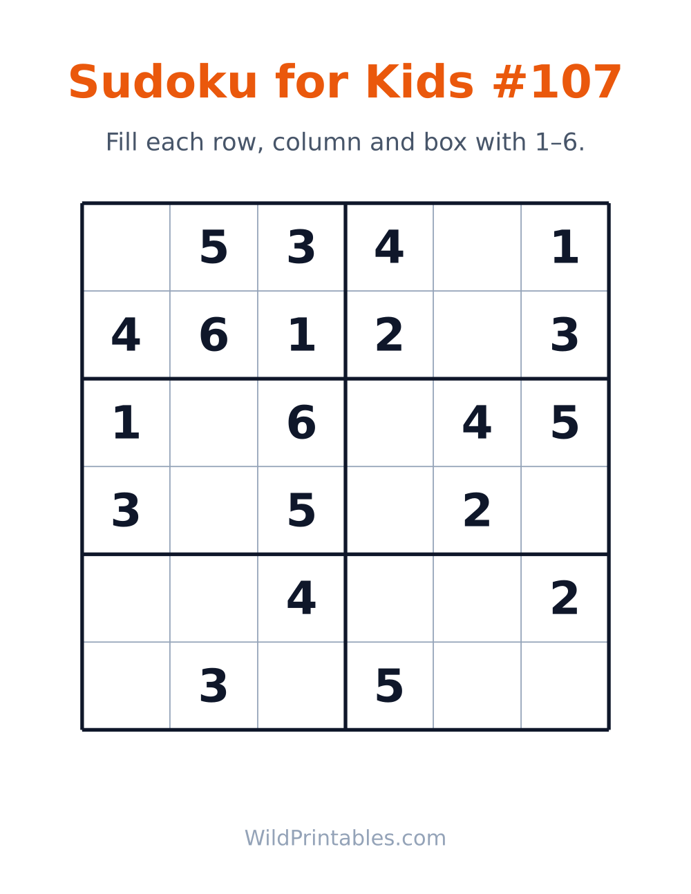Sudoku for Kids #107 — free printable sudoku for kids