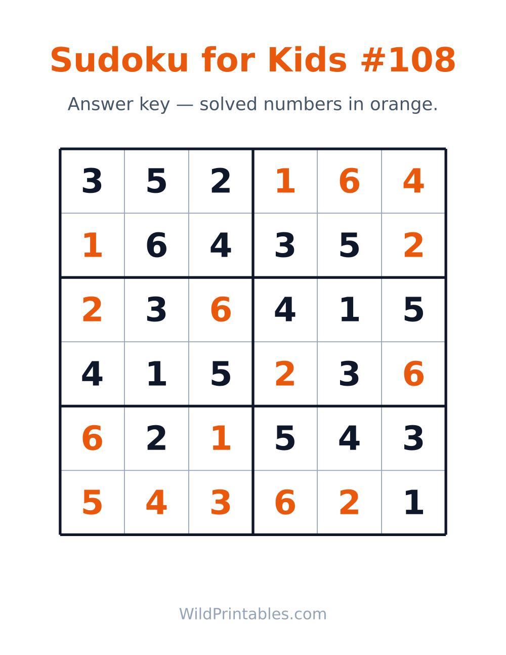 Sudoku for Kids #108 — answer key