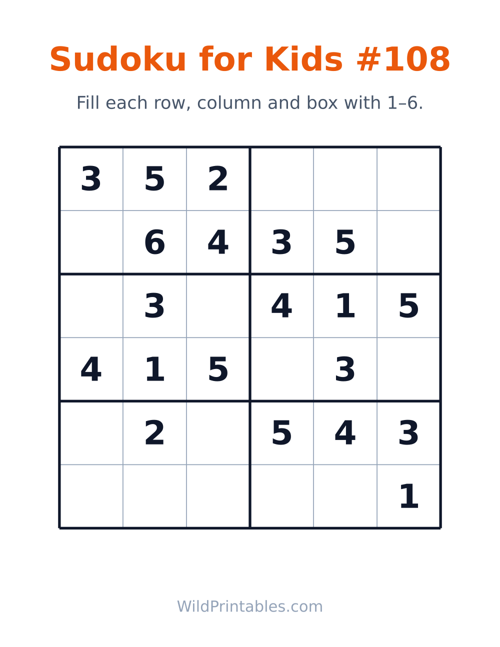 Sudoku for Kids #108 — free printable sudoku for kids