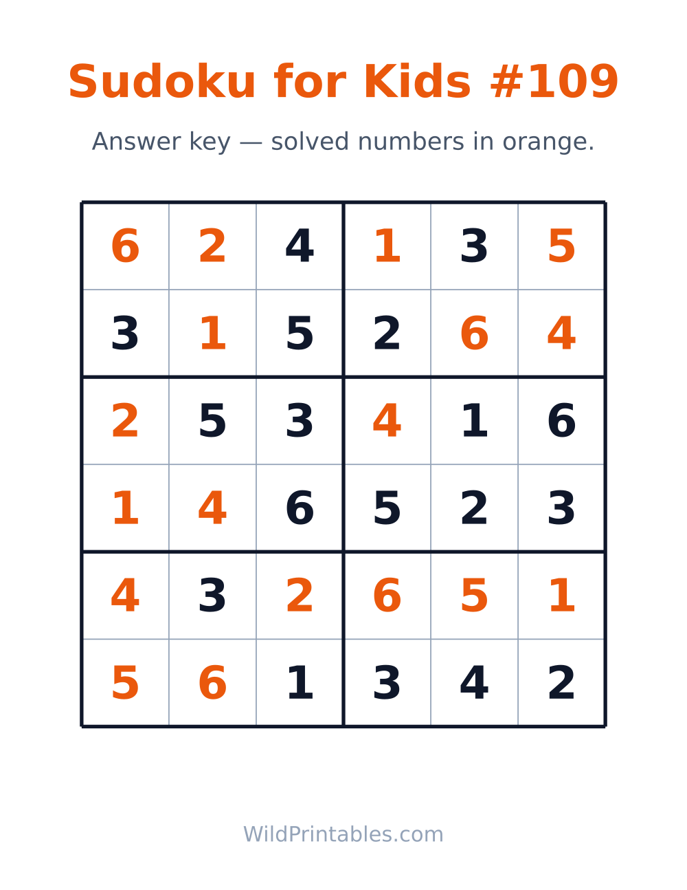 Sudoku for Kids #109 — answer key