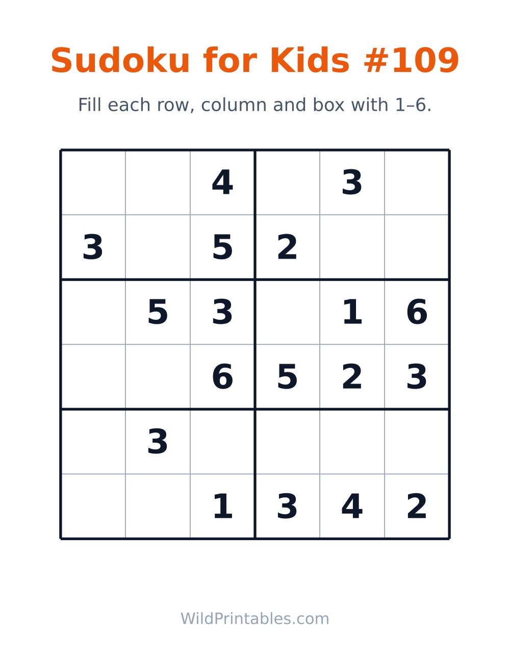 Sudoku for Kids #109 — free printable sudoku for kids