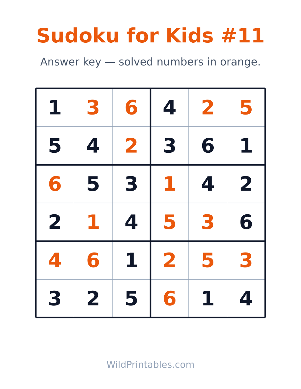 Sudoku for Kids #11 — answer key