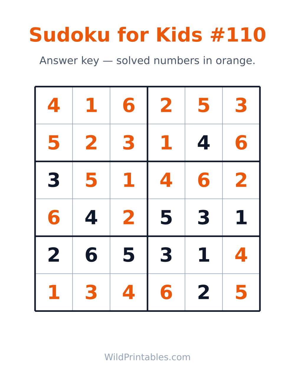 Sudoku for Kids #110 — answer key
