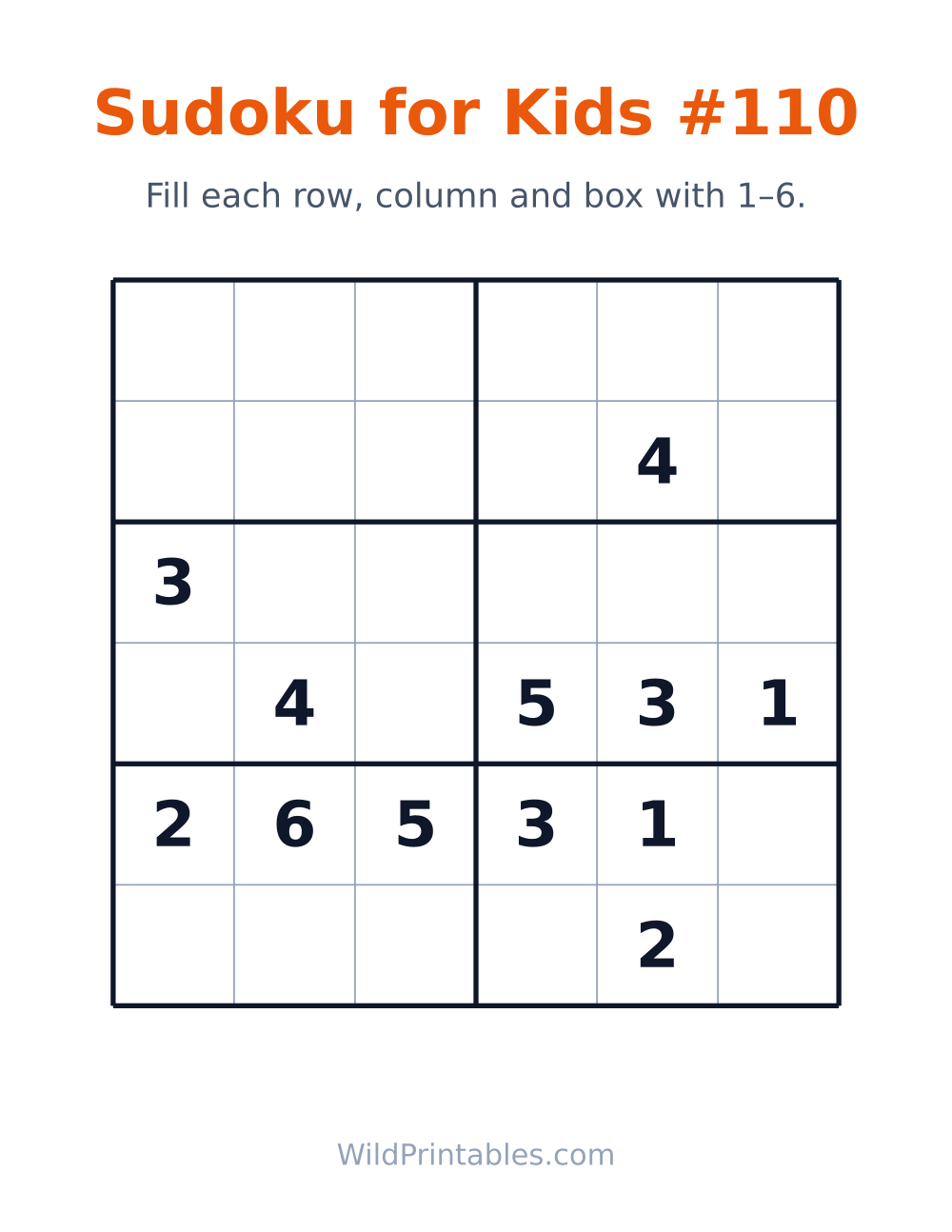 Sudoku for Kids #110 — free printable sudoku for kids