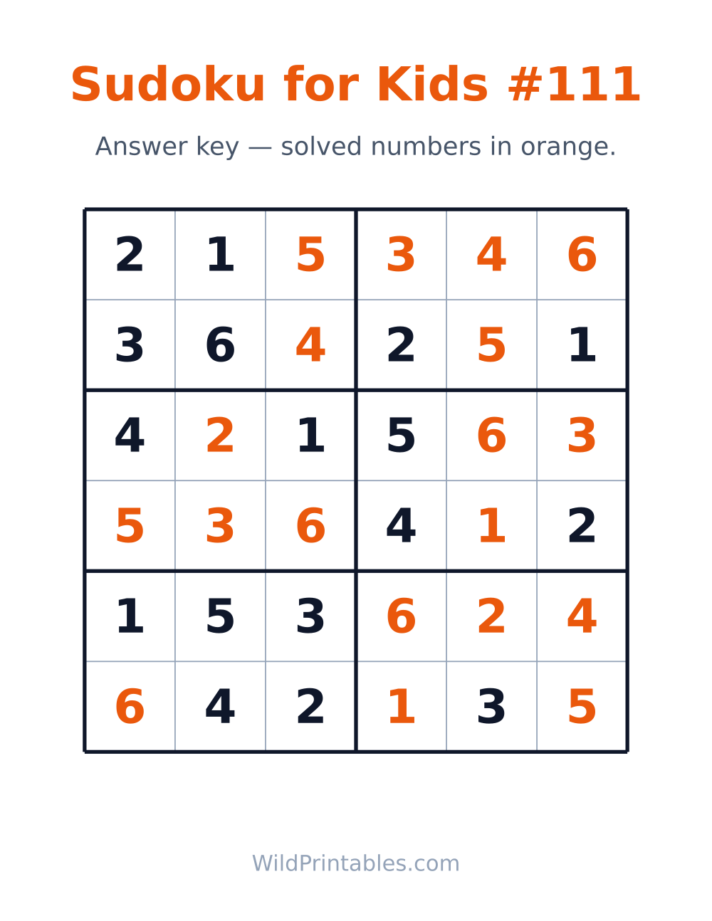 Sudoku for Kids #111 — answer key
