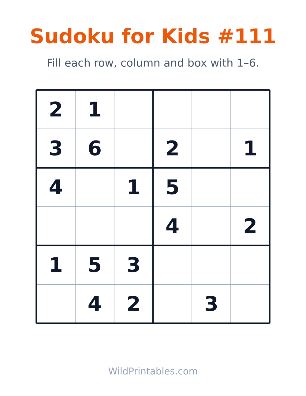 Sudoku for Kids #111 — free printable sudoku for kids