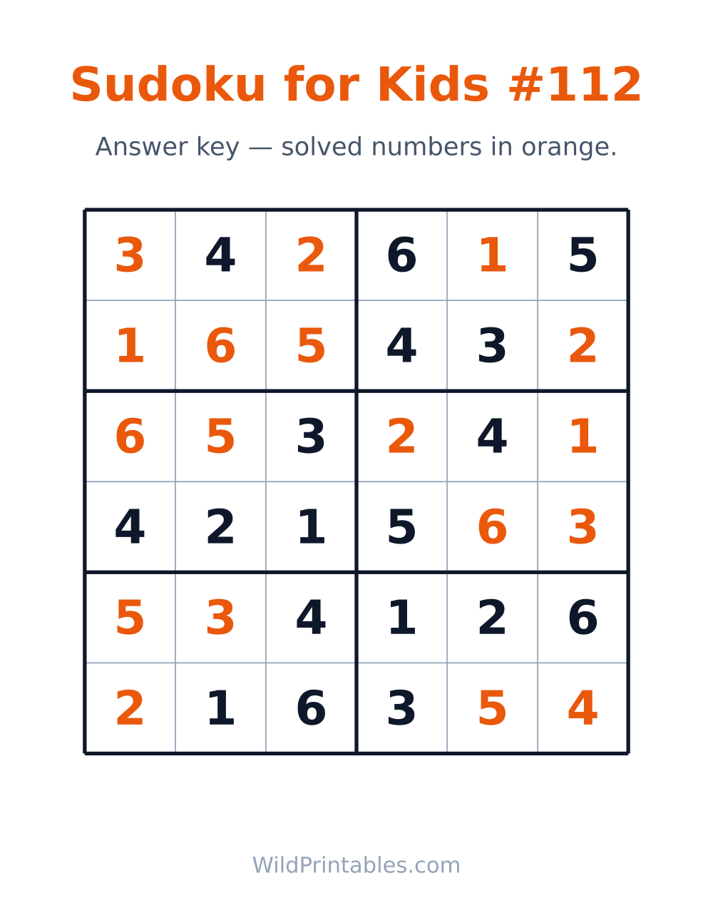 Sudoku for Kids #112 — answer key