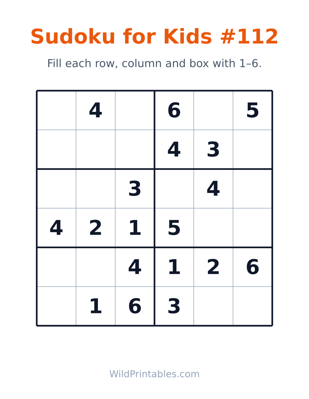 Sudoku for Kids #112 — free printable sudoku for kids