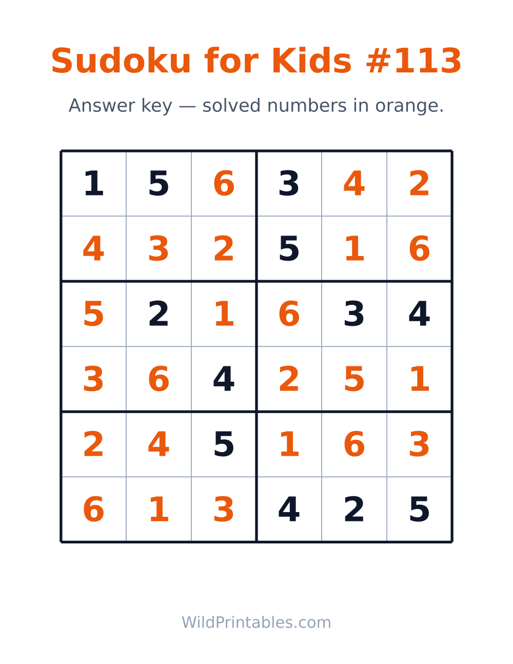 Sudoku for Kids #113 — answer key