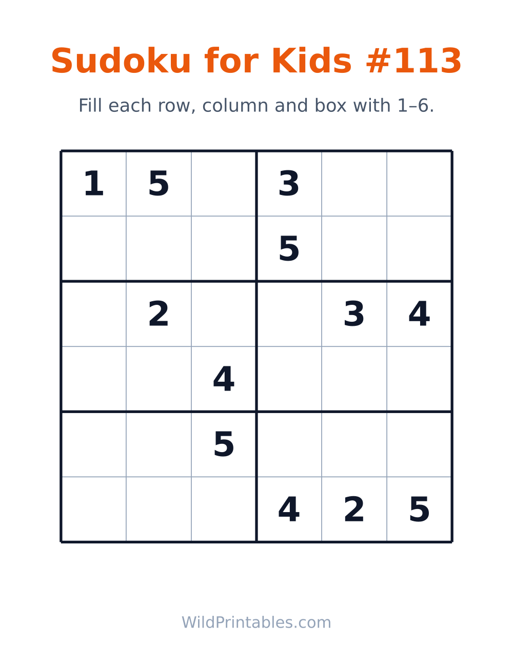 Sudoku for Kids #113 — free printable sudoku for kids