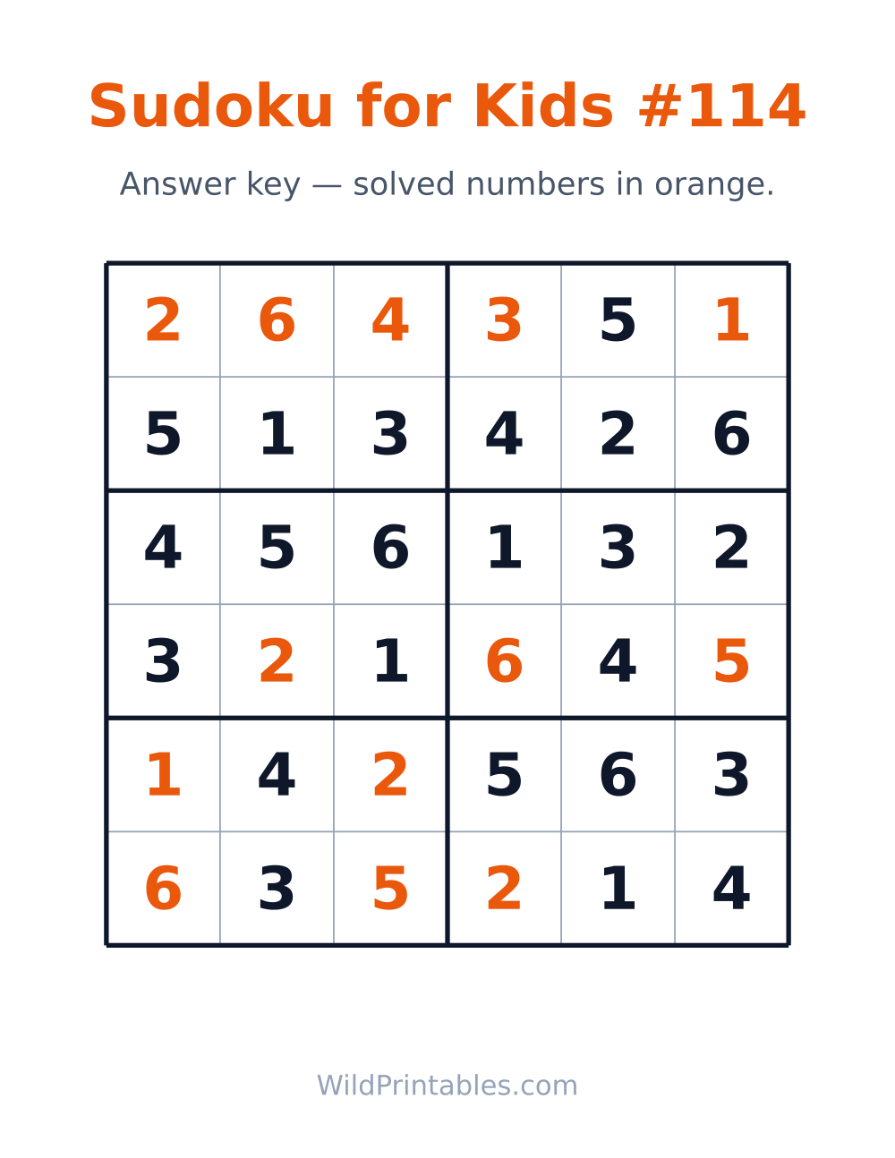 Sudoku for Kids #114 — answer key