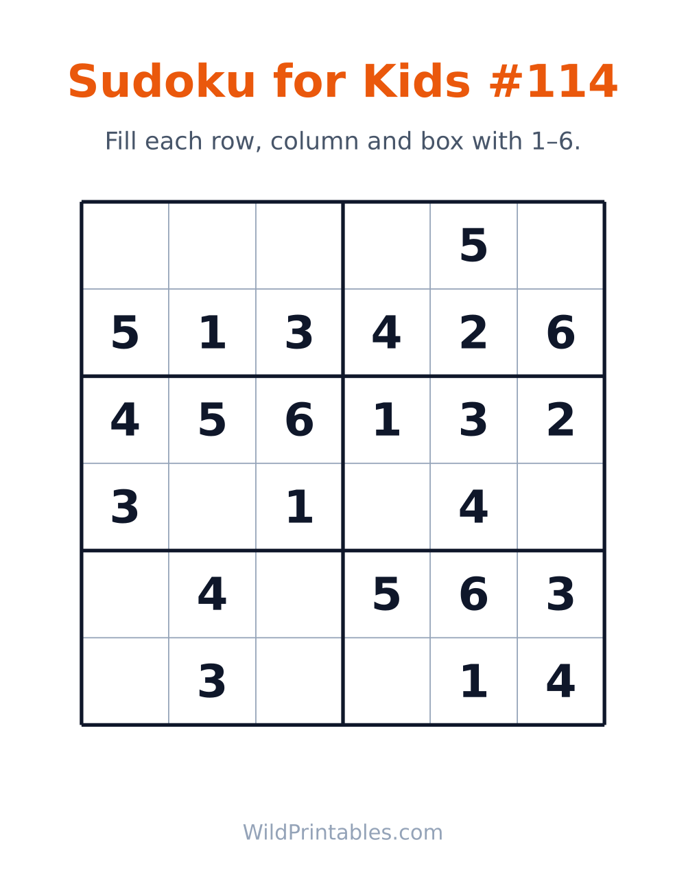 Sudoku for Kids #114 — free printable sudoku for kids