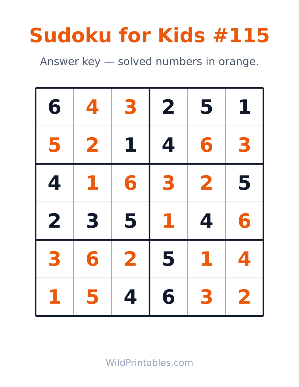 Sudoku for Kids #115 — answer key