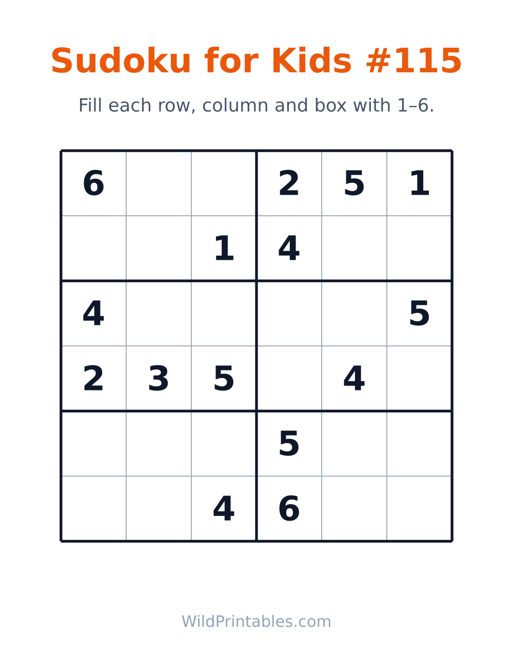 Sudoku for Kids #115 — free printable sudoku for kids