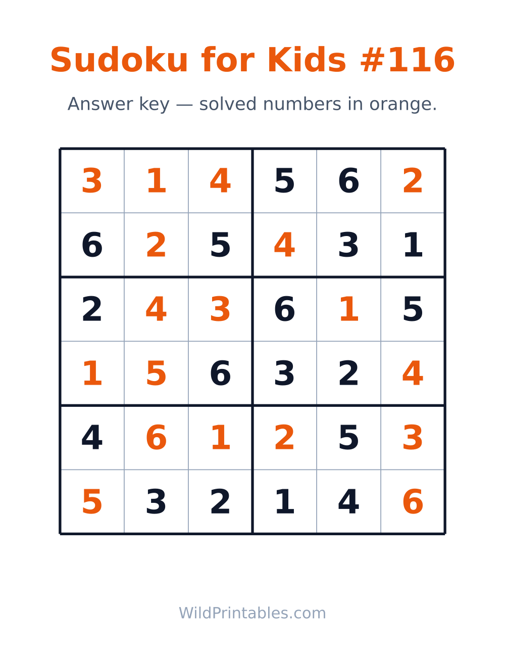 Sudoku for Kids #116 — answer key