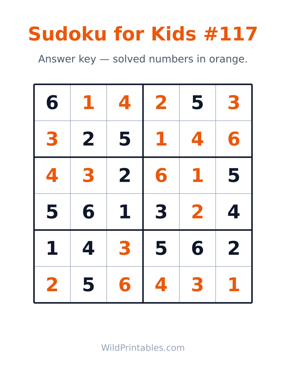 Sudoku for Kids #117 — answer key