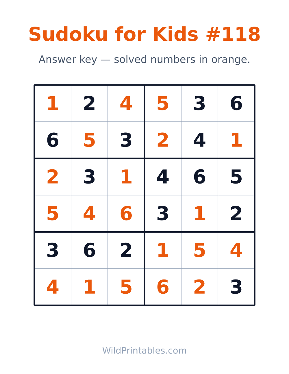 Sudoku for Kids #118 — answer key