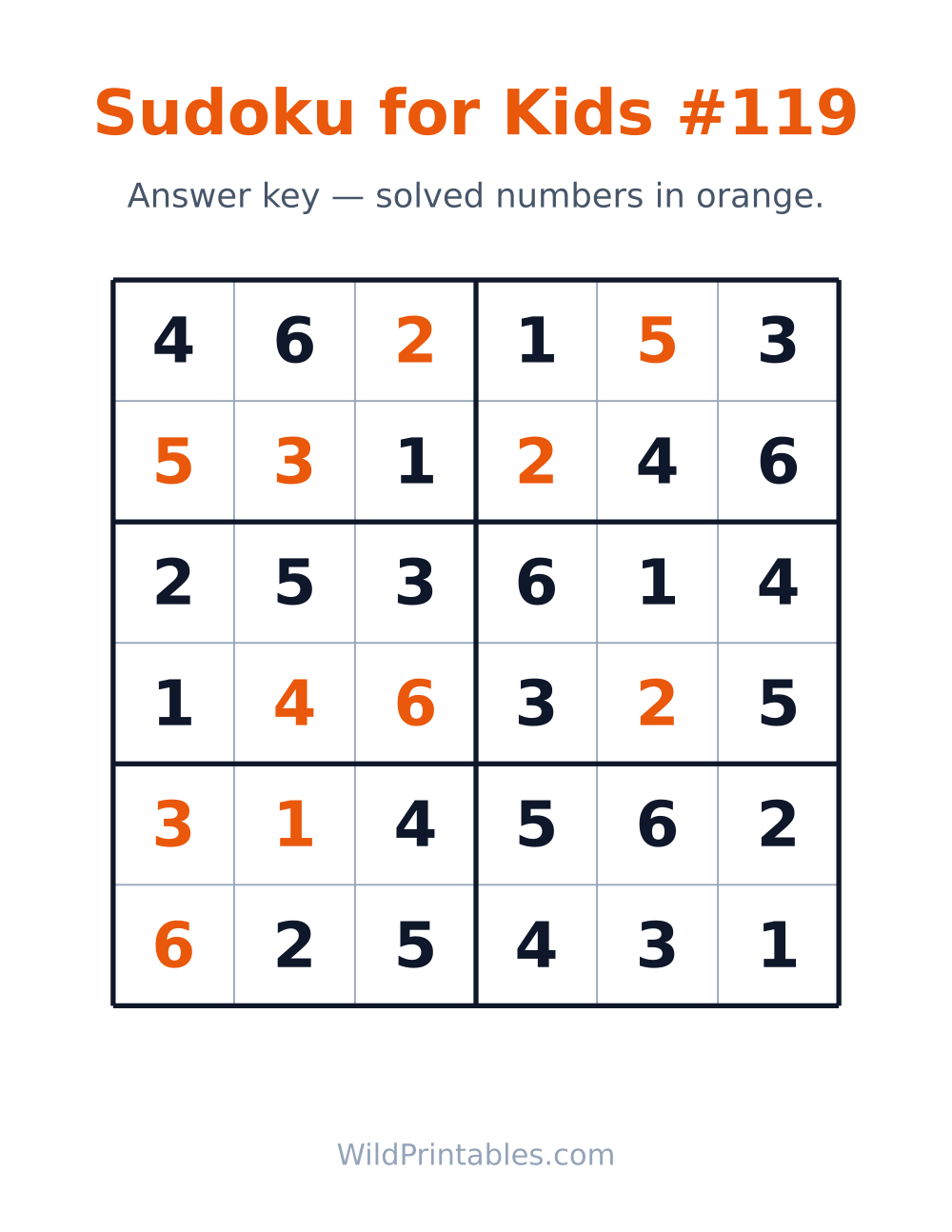 Sudoku for Kids #119 — answer key