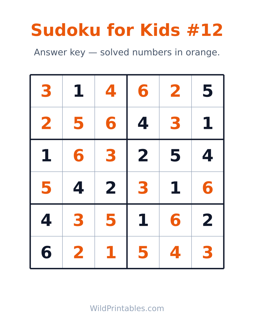 Sudoku for Kids #12 — answer key